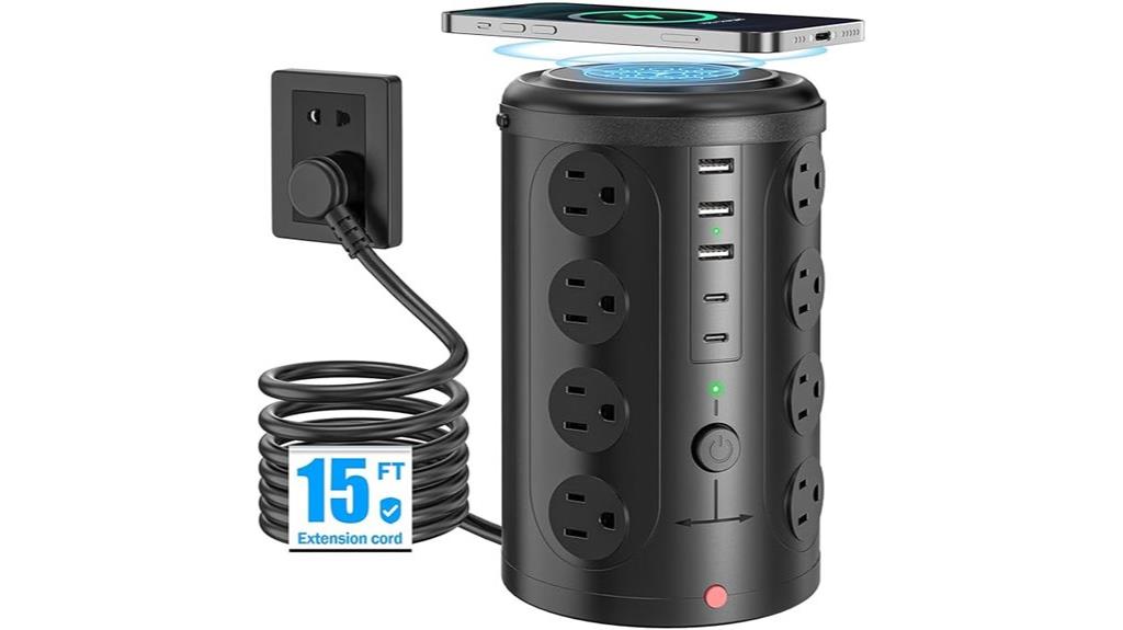 multi outlet tower with wireless charging
