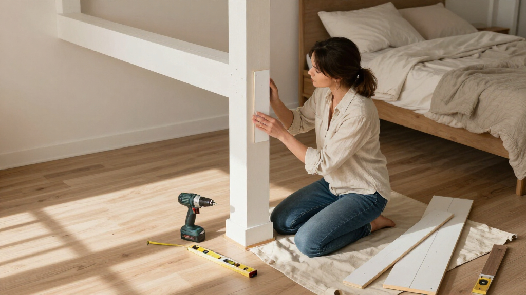 A Structural Beam Was An Eyesore In This Bedroom — She Added Paneling To Disguise It